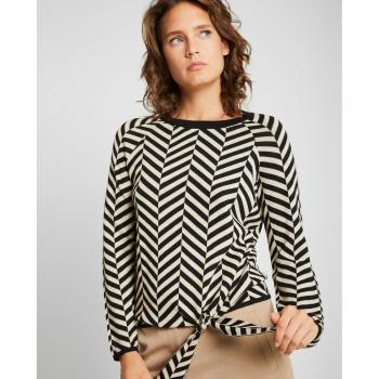Jersey de mujer de rayas asimétricas con cuello redondo y lazo lateral