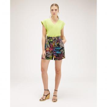 Pantalón Corto Fluido Estampado Tropical Motivi con fajín para anudar