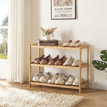 Zapatero Dammfleth de Bambú Natural con 3 Niveles para 9 Pares - 55 x 68 x 27 cm