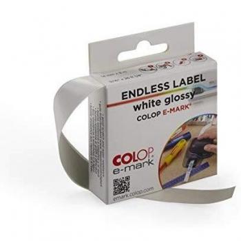Etiquetas Adhesivas Brillantes COLOP e-mark, Blanco, 14 mm x 8 m, Resistente a Salpicaduras y Arañazos