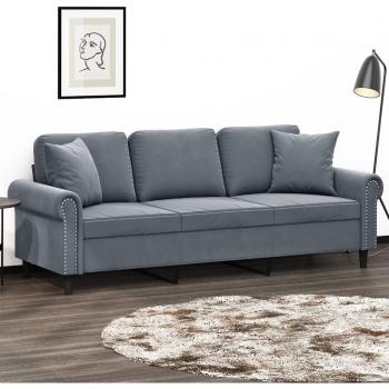 Dark Grey Velvet 3-Seater Sofa with Cushions, 180 cm