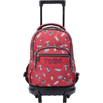 Mochila Escolar con Ruedas Totto Resma Pequeña Estampado Cohetes Color Negro 6R4