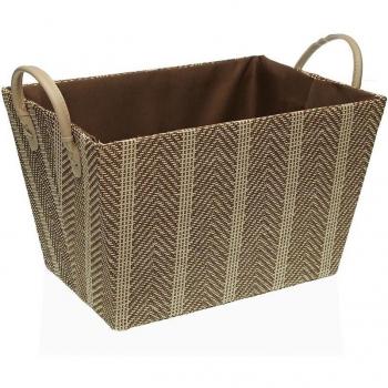 Cesta de Papel Beige y Crema con Asas para Baño - Medidas 36x22x26cm