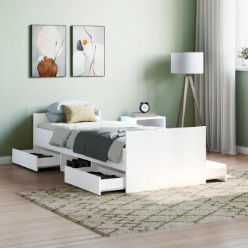 Cama individual con cabecero y piecero blanca 75x190 cm