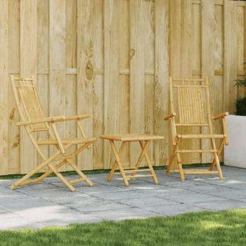 vidaXL 3 Piece Bistro Set Bamboo - Outdoor furniture set, made of bamboo, includes two chairs and one table, suitable for patio or garden use, weather-resistant design, lightweight and easy to move