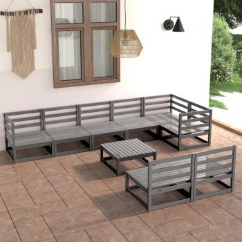 Conjunto de sofás de jardín 9 piezas madera maciza de pino gris