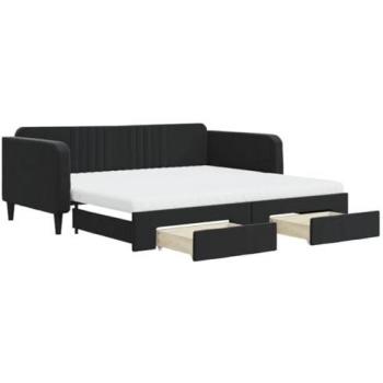 Sofá cama nido con cajones terciopelo negro 100x200 cm