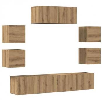 Mueble de TV de Pared 7 Piezas en Madera Compuesta Efecto Roble Artesanal