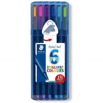Staedtler Noris Triplus Ball 437 XBSB6. Bolígrafos con punta de bola gruesa. Caja con 6 bolígrafos de colores variados.
