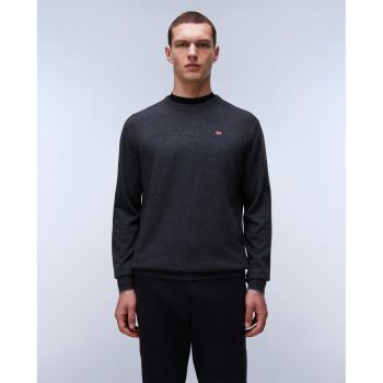 Jersey de hombre Napapijri Damavand de lana Merino fina gris oscuro con cuello redondo y logo bordado - Talla XL