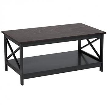 Mesa de Centro Negra Rectangular 100 x 55 cm con 2 Niveles de Almacenamiento Estilo Minimalista Escandinavo Foster
