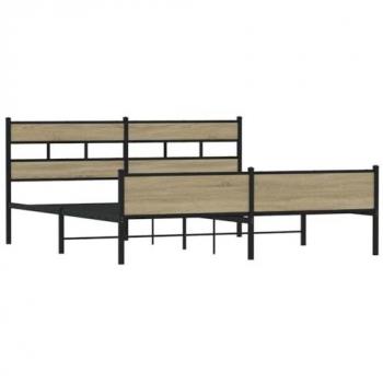 Cama Sonoma 180x200 cm de metal con acabado en roble, estructura sin colchón