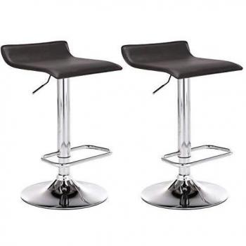 Set de 2 Taburetes de Bar Dyn en Cuero PU Marrón, Altura Ajustable y Giratorio con Reposapiés