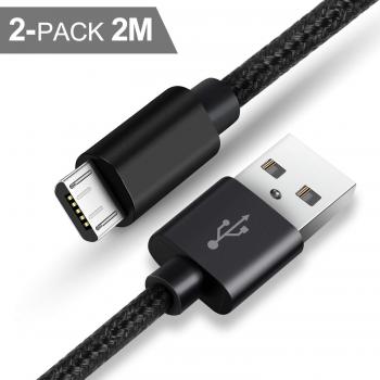 Cable Micro USB SUCESO Carga Rápida[2Pack 2M]Cable Cargador móvil Cargador Micro USB Trenzado de Nylon Compatible con Android,Samsung Galaxy S7/S6,Kindle,Sony,Nexus,Huwwei,Xiaomi,Motorola y más-Negro