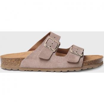 Sandalias planas de mujer de serraje con hebillas