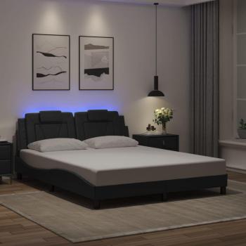Estructura de cama de cuero sintético con luces LED, color negro, tamaño 160x200 cm