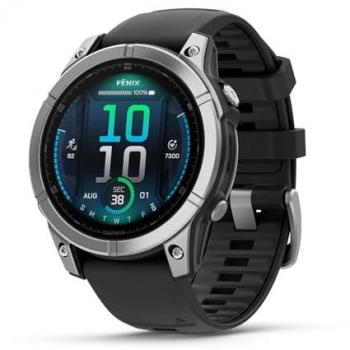 Garmin Fēnix E - Reloj Smartwatch de Alto Rendimiento GPS Multideporte de 47mm, Acero Inoxidable Plata con Correa de Silicona Negra, Pantalla táctil AMOLED, Frecuencia cardí