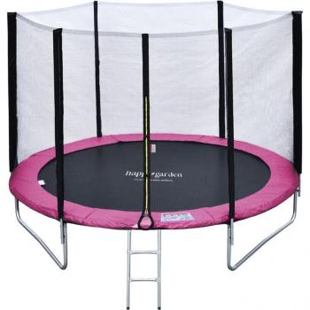 Cama Elástica Premium de 180 cm Reversible Rosa/Gris con Red de Seguridad, Escalera, Lona y Kit de Anclaje