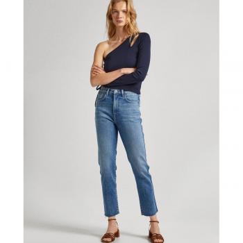 Pepe Jeans - Vaquero recto de mujer tiro alto con bajo cropped, slim fit, color azul