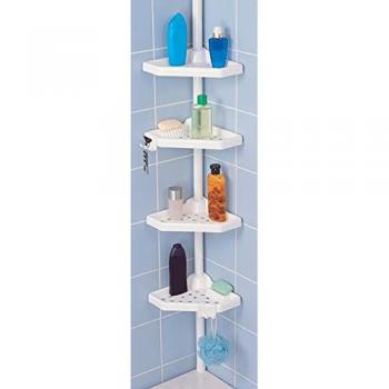 Estante de ducha de esquina telescópico autoportante blanco 135-260 cm - Sin taladrar - 4 estantes