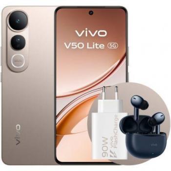 Smartphone Vivo V50 Lite 5G 6.77 AMOLED 8GB/256GB Oro Titanio + Auriculares Noise Cancelling TWS 3E + Cargador Rápido 90W