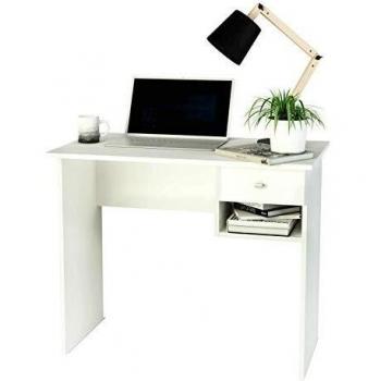 Samblo S-9906B Hana - Escritorio con Cajón, Mesa de Estudio de 90 cm de Ancho, Melamina, color Blanco