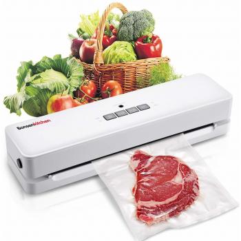 Bonsenkitchen Envasadora al Vacío, Sellador al Vacío de Alimentos Secos y Húmedos, 1 Rollo de Película de Vacío de Succión Incluida, Blanco VS3803