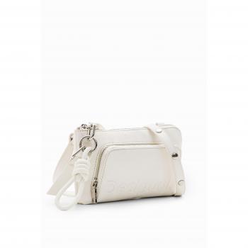 Desigual White Polyethylene Handbag, Cross Body Bags, female, Beige, Size: ONE SIZE, White Handbag with Logo Zip Closure