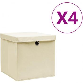 Cajas de almacenaje con tapas 4 uds crema 28x28x28 cm