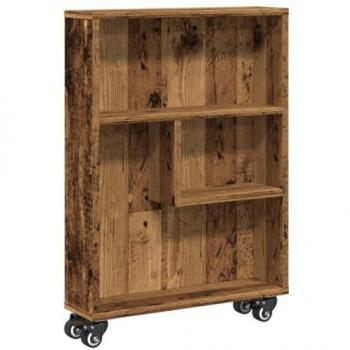 Carro de Almacenamiento Estrecho en Madera Envejecida 48x13x68 cm con Ruedas