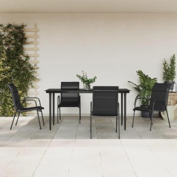 5 Piece Black Steel and Textilene Garden Dining Set