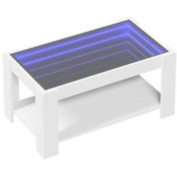 Mesa de centro con LED de madera de ingeniería blanca 93x53x45 cm