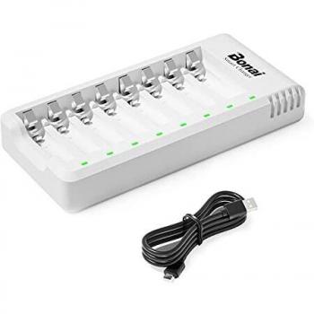 BONAI 8-Slot Smart Fast Battery Charger for AA AAA Ni-MH Ni-CD Rechargeable Batteries with USB Port and LED Indicators
