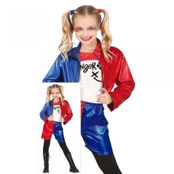 Disfraz Infantil Glamuroso Peligroso, 10-12 Años, Harlequín Rojo y Azul