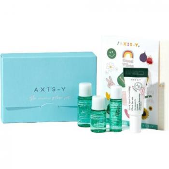 AXIS-Y Mini Glow Set - 1 set (4 artículos) - Incluye limpiador facial, tónico hidratante, serum iluminador y crema hidratante