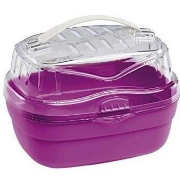 Transportín Aladino Small para Hámsteres y Pequeños Roedores - 20 x 16 x h 13.5 cm - Plástico Resistente, Color Lila/Fucsia, Con Ventilación y Asa Práct