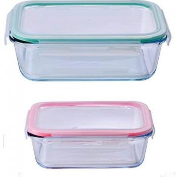 UNITED COLORS OF BENETTON. Recipientes herméticos para Transporte de Alimentos, de 1 y 1.5 litros, Borosilicato, Azul/Rojo, 2 Rectangulares