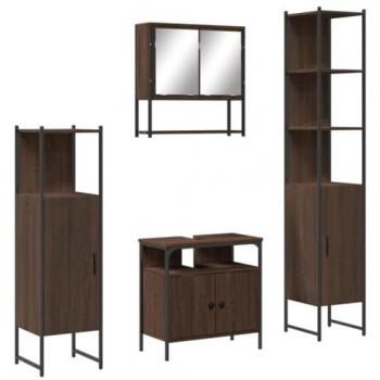 Set de muebles de baño 4 piezas madera contrachapada roble marrón
