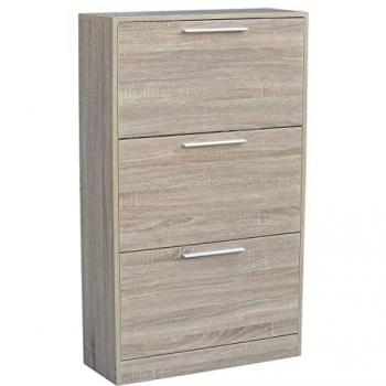 Zapatero de Madera Pratik con 3 Cajones - Beige - H 117 x L 62 x P 24 cm - Capacidad para 18 Pares de Zapatos