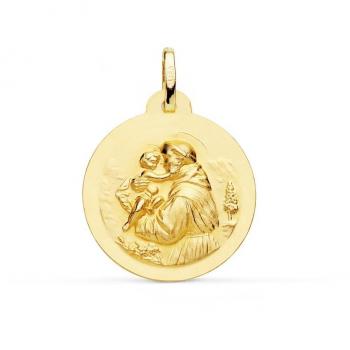 Medalla San Antonio Oro 18k Matizada 24 mm Lisa con Grabación Incluida