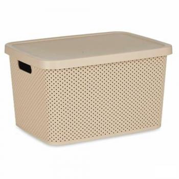 Kipit Caja de Almacenaje con Tapa Beige Plástico 19 L 28 x 22 x 39 cm (12 Unidades)