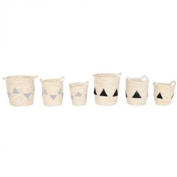 Juego de Cestos Home ESPRIT Negro Gris Natural Hierba Marina Boho 33 x 33 x 40 cm (2 Unidades)