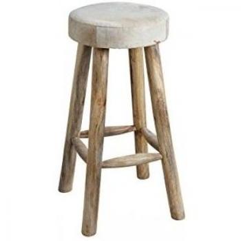 Taburete de bar en piel de vaca y madera marrón