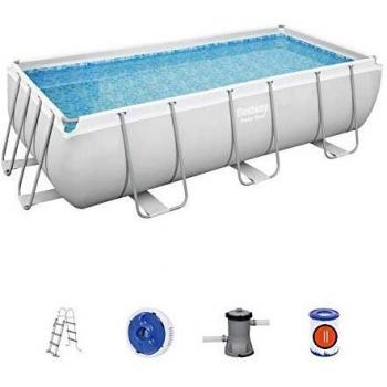 Piscina Desmontable Tubular Bestway Power Steel Rectangular 404x201x100 cm con Depuradora de Cartucho 2.006 L/H, Escalera y Cobertor