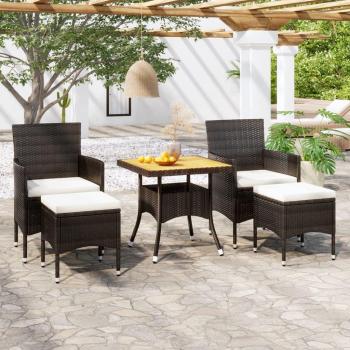 5-Piece Black Poly Rattan and Solid Acacia Wood Garden Dining Set