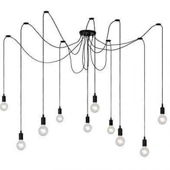 Lámpara Colgante Lucide FIX - 10xE27 - Negra - Ajustable y Regulable