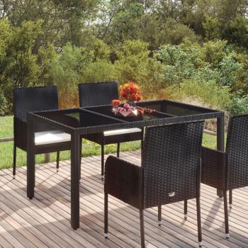 Mesa de jardín de Polyrattan con superficie de vidrio negro, dimensiones 150x90x75 cm