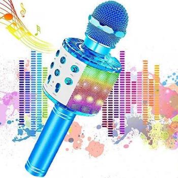 Microfono Inalámbrico Karaoke, JoyKing Micrófono Karaoke Bluetooth Infantil Portátil con Altavoz y LED para Niños Canta Partido Musica Compatible con Android/iOS PC, AUX o Teléfono Inteligente