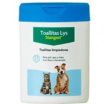 STANGEST Toallitas Higiénicas LYS para Perros y Gatos | Limpieza Ojos, Oídos y Piel | Toallitas Limpiadoras con Aloe Vera y Agua Hamamelis | 40 Unidades