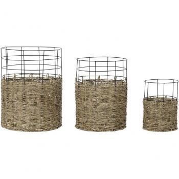 Conjunto de 3 Cestas Metálicas con Diseño Colonial de Yute - Ideal para Decoración del Hogar